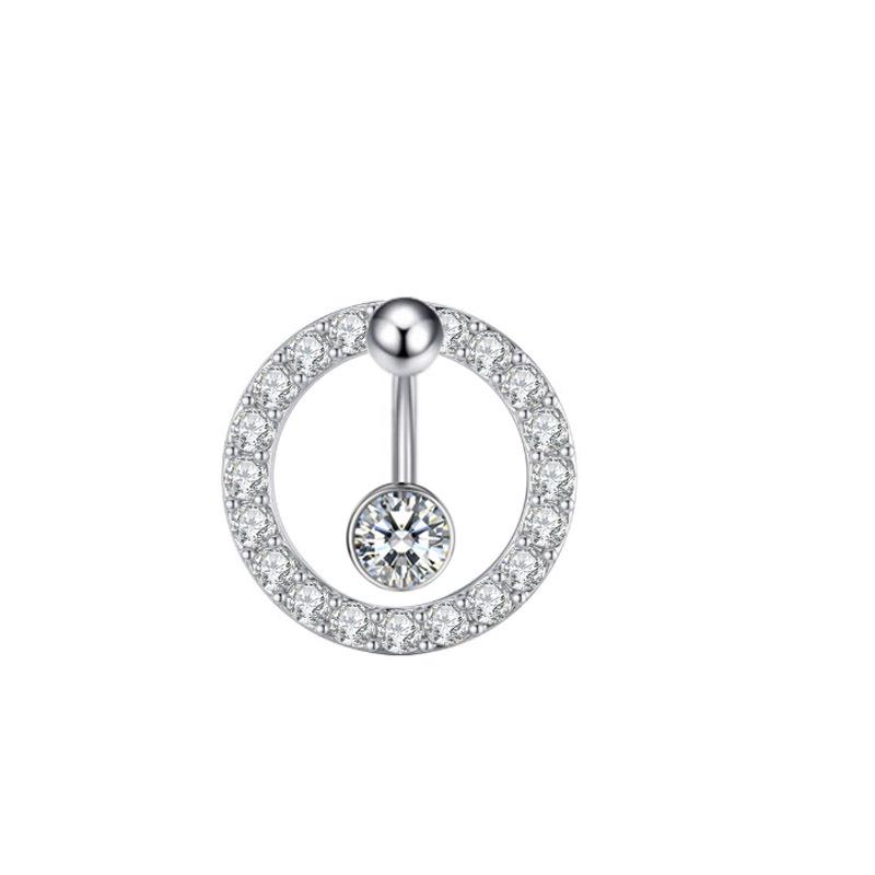 Personalized Stainless Steel Body Piercing Jewelry Full Diamond Ring Double Diamond Hollow Out Navel Ring Navel Buckle 