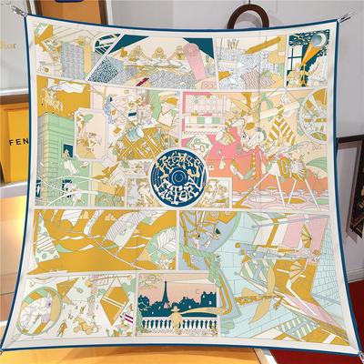 90*90Cm New Cartoon Comic Puzzle Wild Will Mulberry Silk Square Scarf Headscarf Fashion Luxury Square Sun Protection Scarves