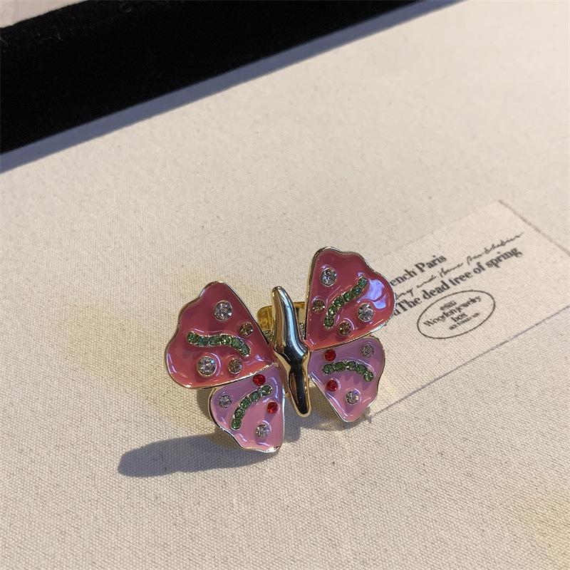 Vintage Enamel Rhinestone Insect Ring Colorful Cute Butterfly Beetle Punk Y2K Jewelry for Women Accessories Party Gift