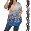 Women's Printed Large Size  V Neck Button-Up Top Casual Short Sleeve Flowy Top