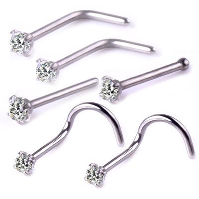 316L Paslanmaz Çelik Zirkon Burun Piercing Seti, 6 Parça, Yüksek Kaliteli Çok Fonksiyonlu Takı