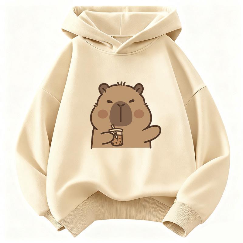 Cute Hoodie Kids Trendy Kawaii Capybara Children s Sweatshirt Cute Harajuku Hoody for Boys Girls Autumn Winter Casual Hoodies 110 хаки
