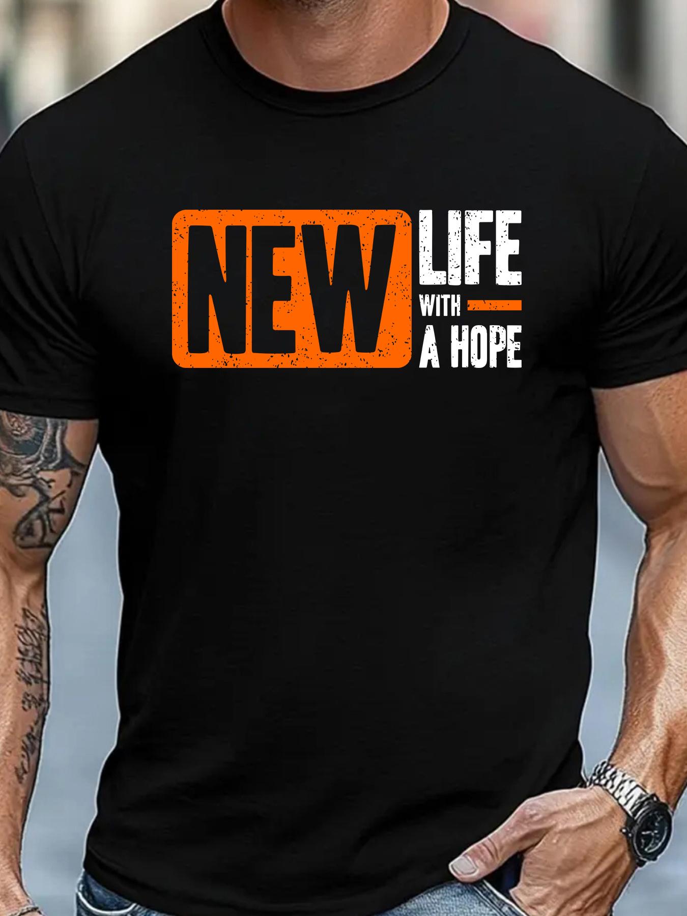 

Men S Round Neck Casual T-Shirt with NEW WITH A HOPE Print XXXL