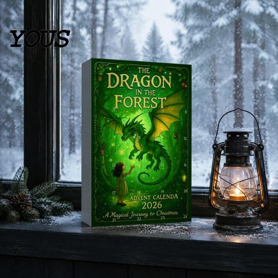 Childrens Holiday Countdown Gift Forest Dragon Advent Calendar, 24 Day Box with Acrylic Hanging Ornaments Ornaments, Festive Tree Decor, Collectible