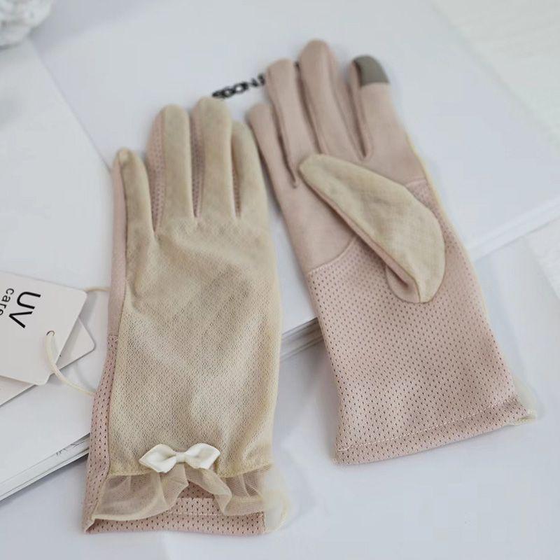 

Cool Feeling ~ Bows Japanese UV Driving UV Protection Sun Protection Gloves Women s Summer Thin Breathable Touch Screen Beige White All yards