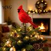 Rustic Christmas Tree Decor 12 Inch Red Bird Topper, Artificial Feathered Ornament Nature Inspired Home Ornaments with Metal Spring Base, Holiday