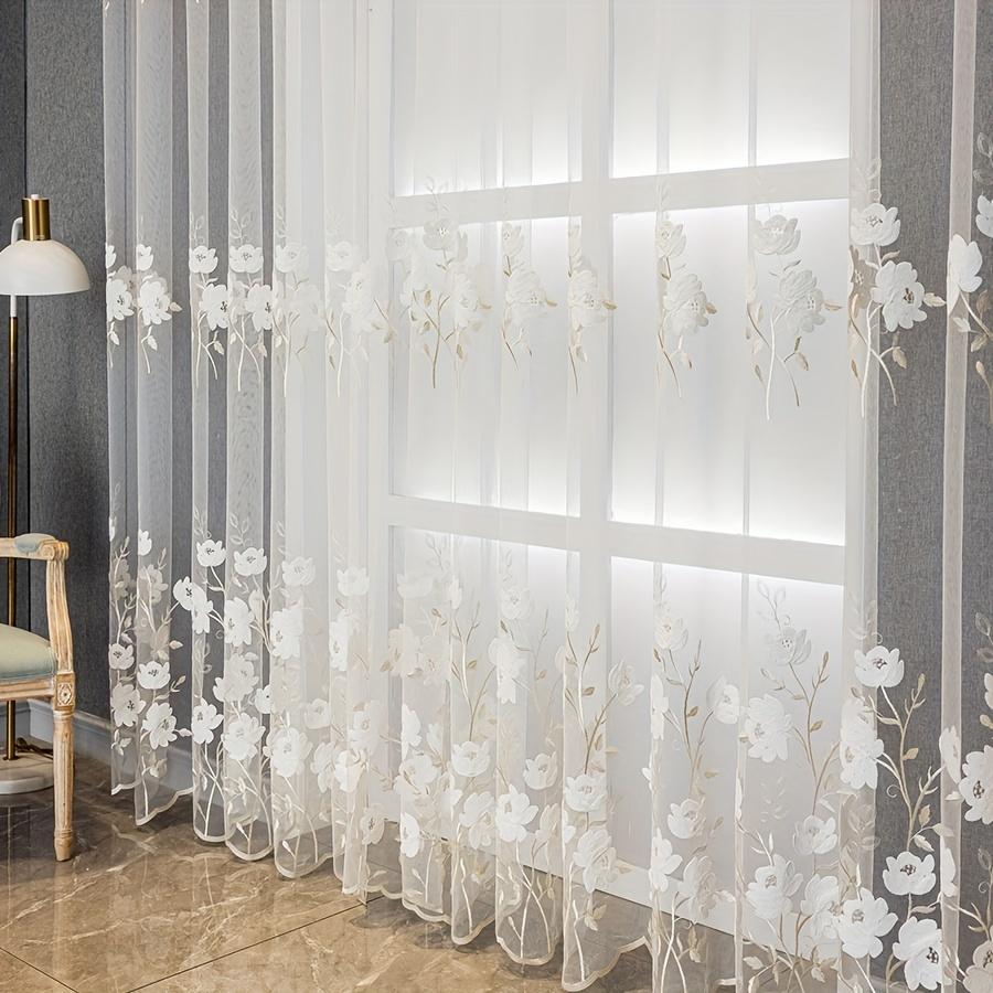 2pcs of Countryside Embroidered Flower Pattern, Uv-Resistant Transparent Curtains, Suitable for Home Decoration In Living Rooms, Bedrooms