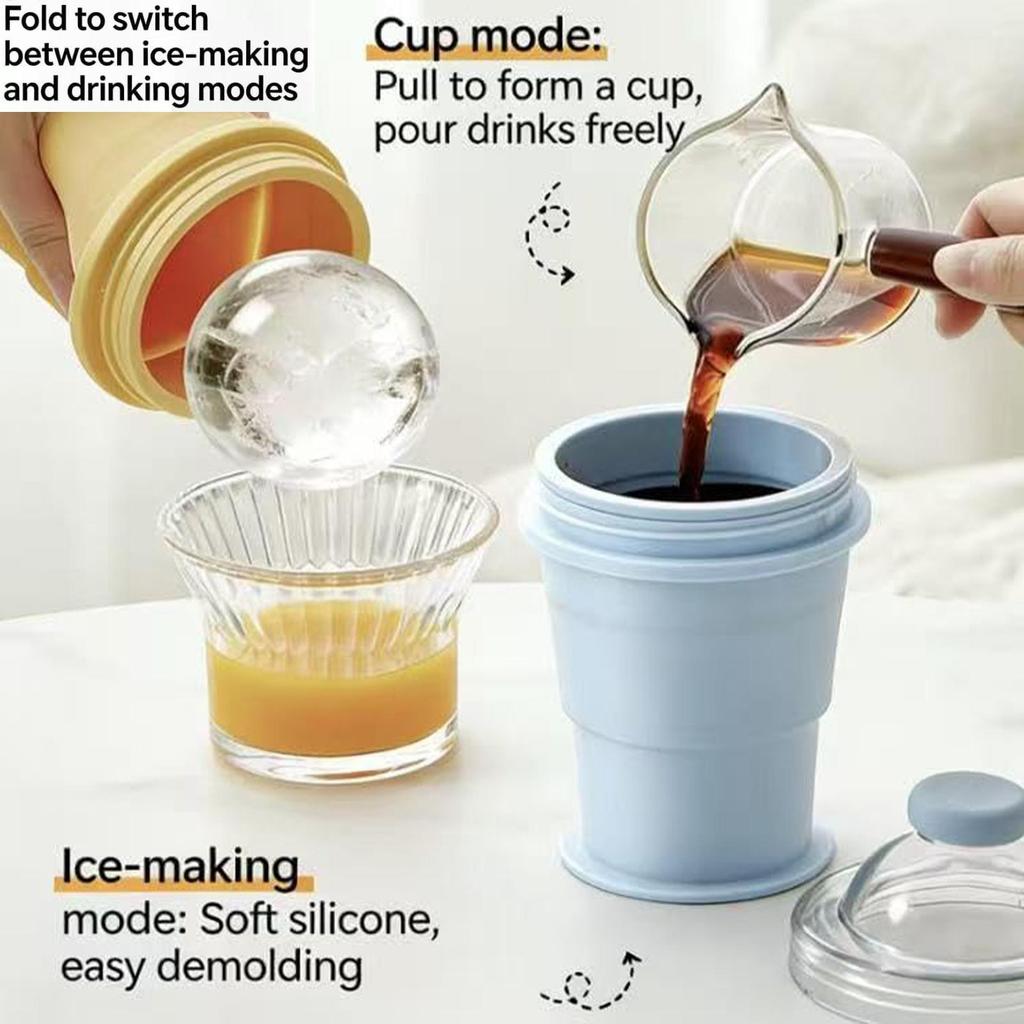 Silicone Sphere Ice Mold 325ml Leakproof Reusable with Straw and Lid Ice Ball Maker Cup for Milk Beer Soda Cocktail Beverage