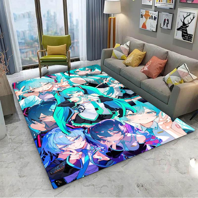 Alfombra 3D de Anime H-Hatsune V-Vocaloid Kawaii Girls para Decoración de Habitación Hogar Niños Regalo Puerta Alfombra para Zona Infantil Felpudo Antideslizante
