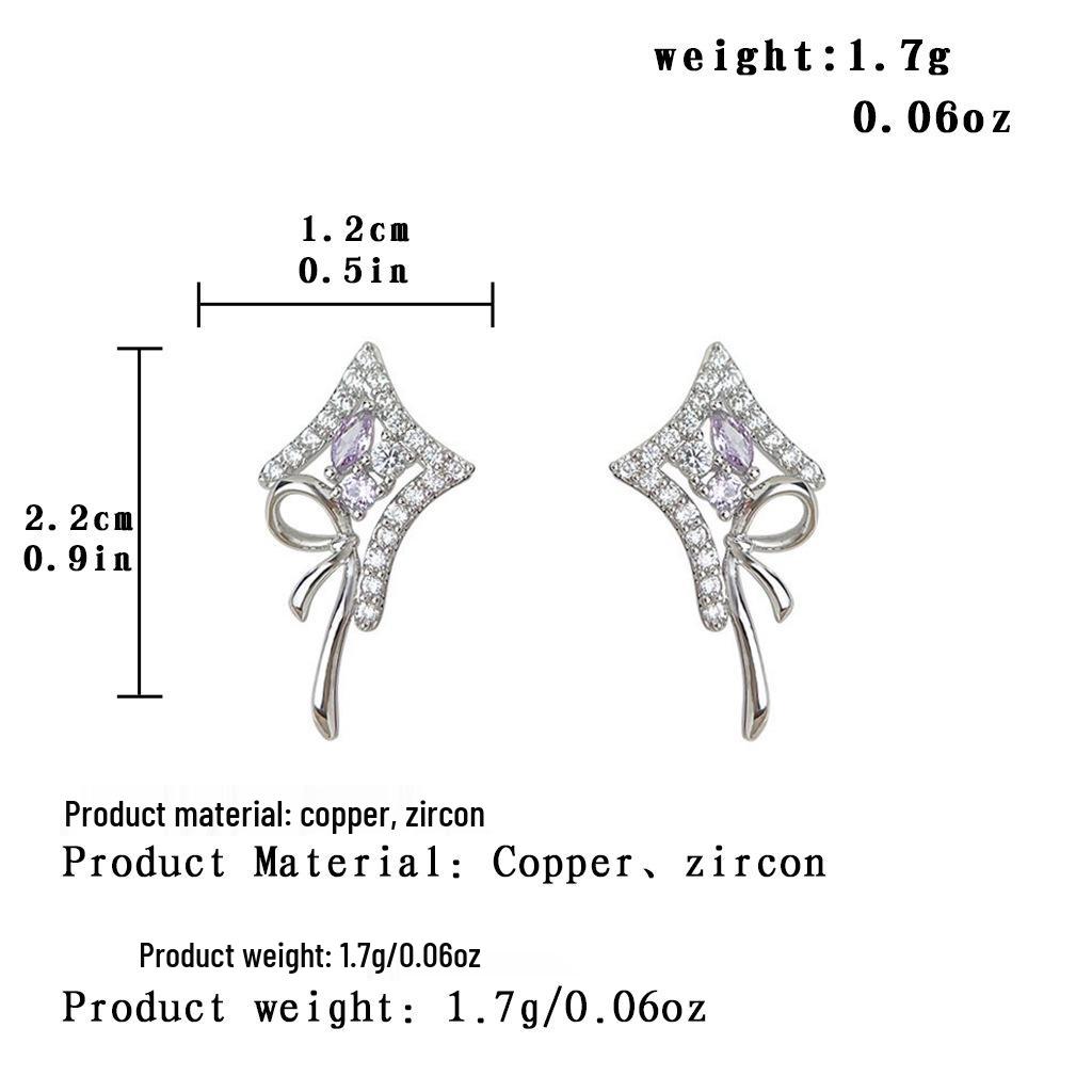 Silver Needle Starburst Zircon Bowknot Stud Earrings - Elegant, Versatile Light Luxury for Women
