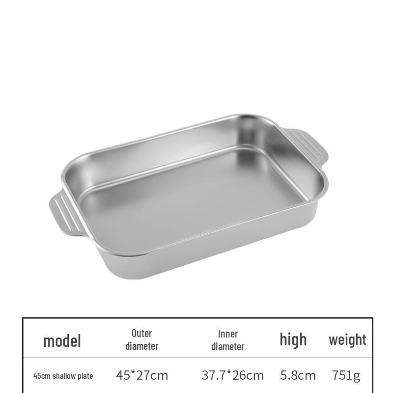 Korean 304 Stainless Steel Grilled Fish Pan, Rectangular Baking Tray with Double Ears for Serving Rice and Vegetables