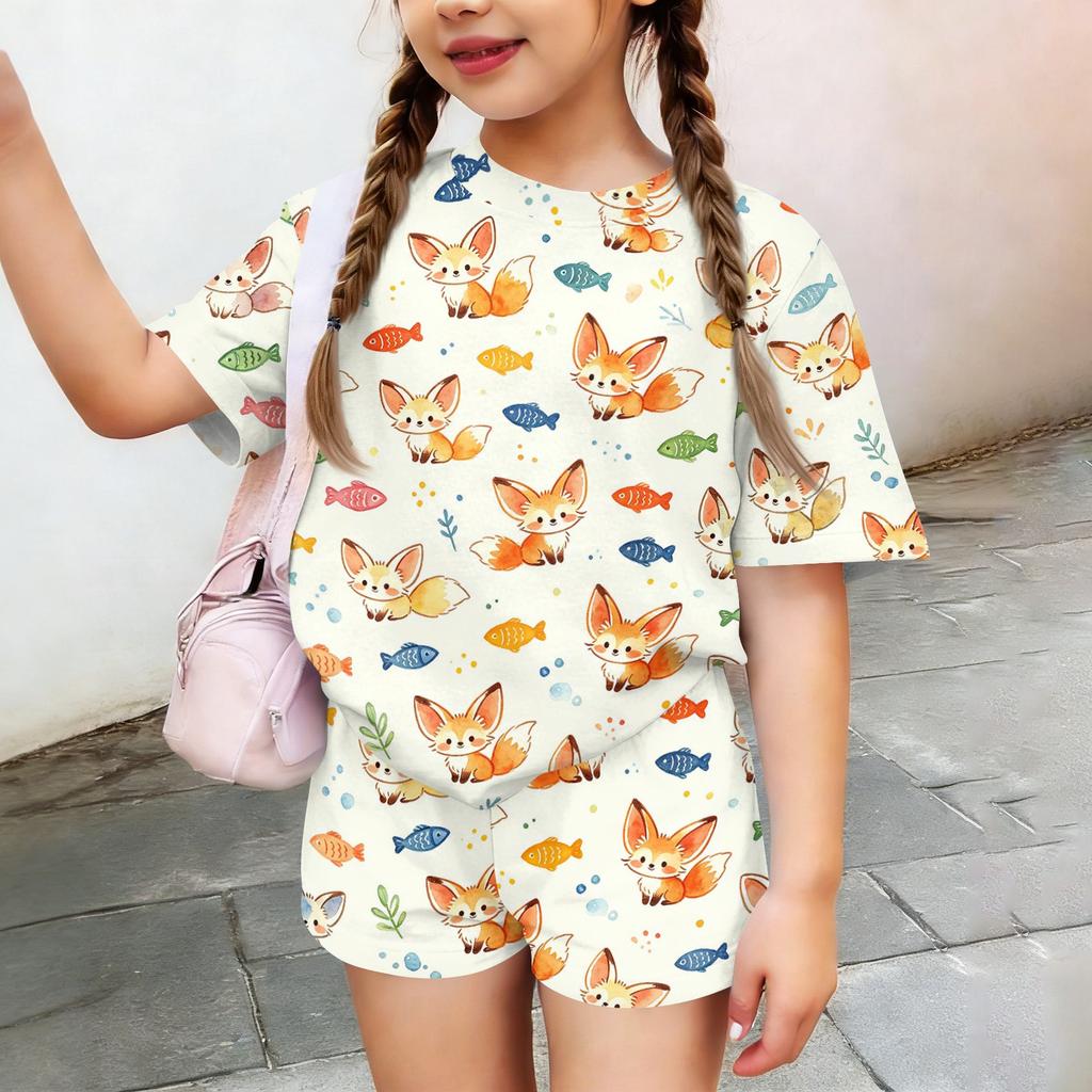 Kids Casual Short Sleeve Shirt and Shorts Set Animal Print Two Piece Outfit Lightweight Breathable Soft Fabric Summer Clothes for Children