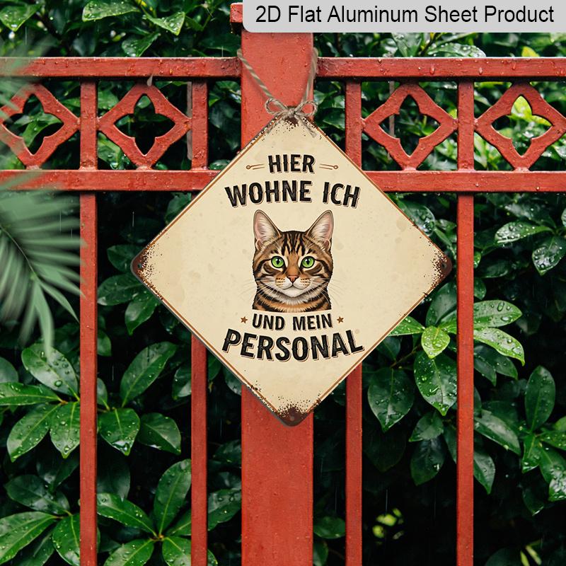 2D Flat - 1pc Vintage Cat Themed Aluminum Sign, Funny German Slogan Wall Art, Rustic Aluminum Plaque, Suitable for Cat House, Pet Shop, Living Room