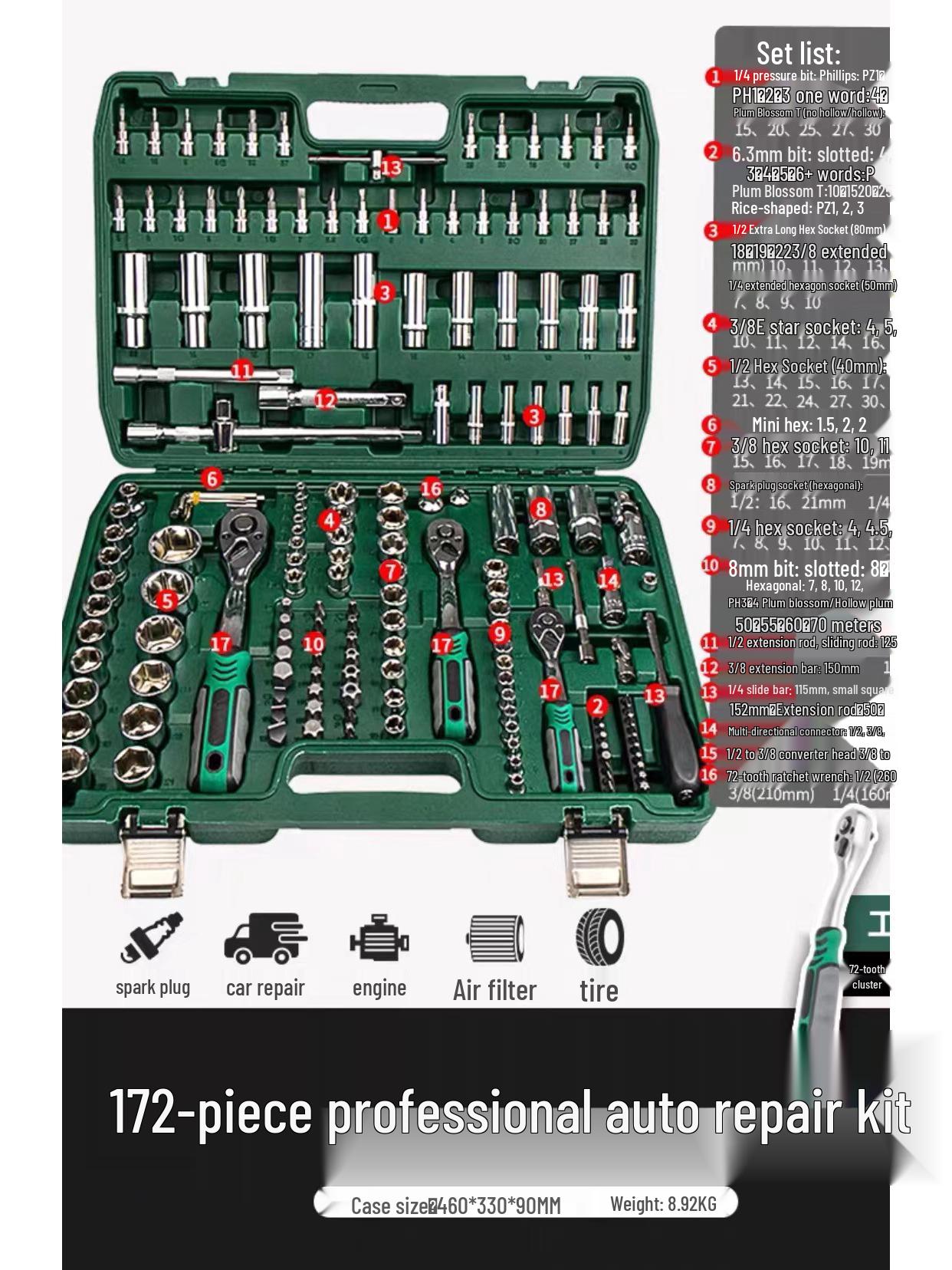 

Многофункциональный набор трещотки и торцевых головок для ремонта автомобилей и оборудования