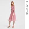 ELLASSAY Summer Pleated Wing-Sleeve Lapel A-line Suit Dress