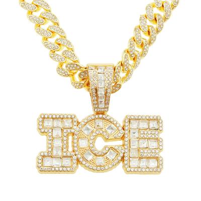 Colgante de Letra Cool con Diamante Cuadrado Cadena Cubana, Colgante de Collar de Empalme Hip-hop Europeo y Americano, Cadena de Clavícula Hipster con Diamantes Completos