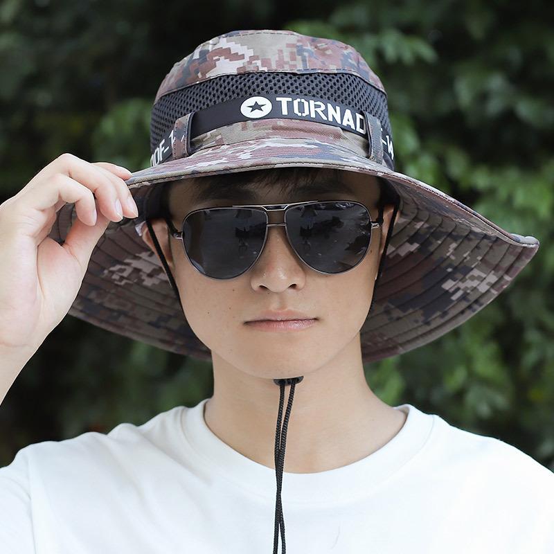Bucket hat men's summer sun protection camouflage large brim sun hat outdoor breathable fishing hat mountaineering hat sun hat
