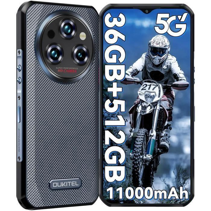 OUKITEL WP35 Pro Smartphone Robuste 2025-36+512GO Telephone Portable Incassable 5G 6.6" 11000mAh 64MP Android 14 Dual SIM/NFC Gris