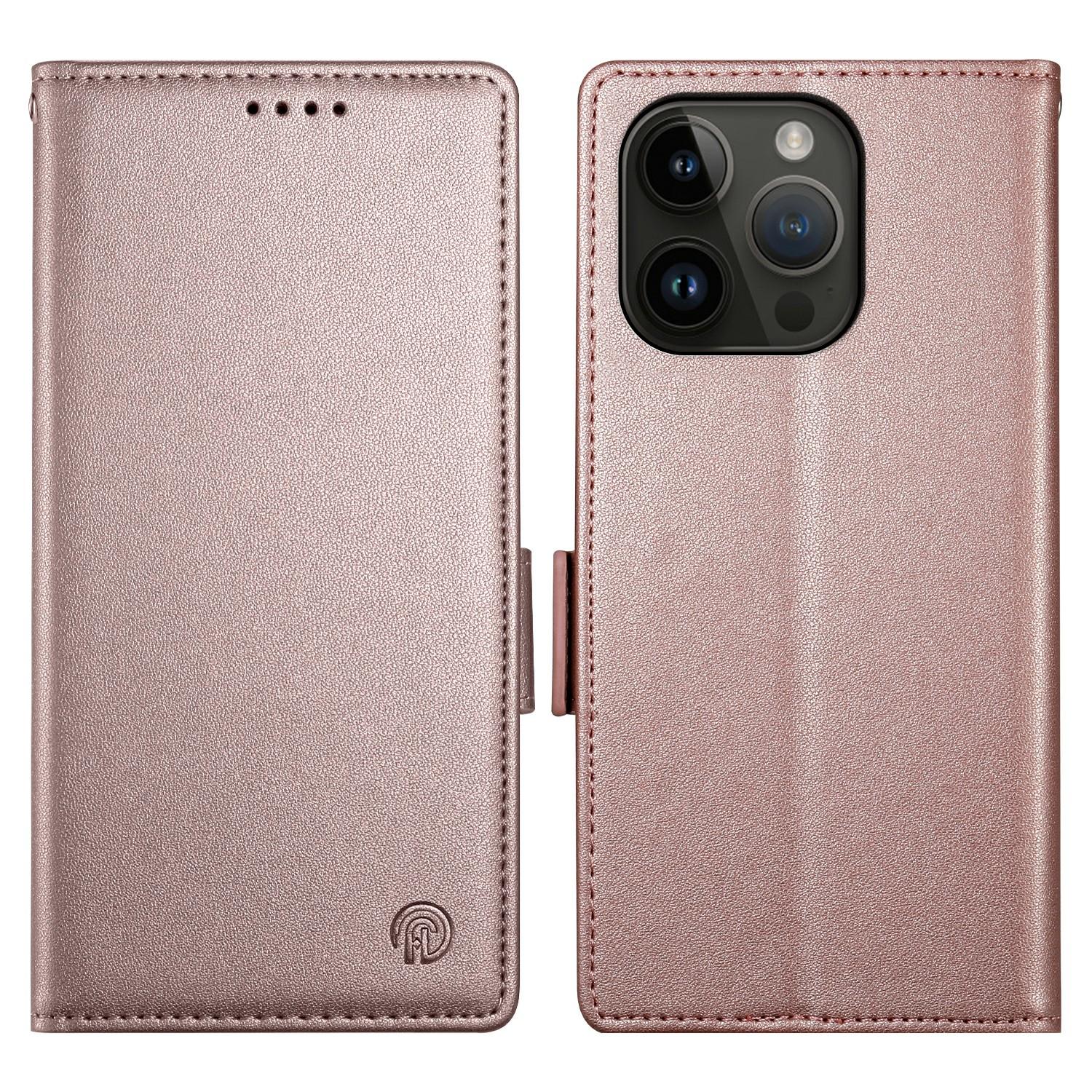

DF-010 For iPhone 15 Pro Case Side Magnetic Clasps Leather Wallet Stand Phone Cover B