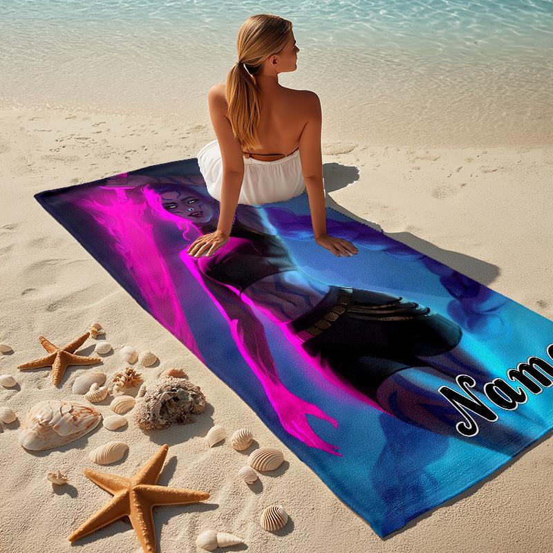 Custom Name Dark Warrior Stylish Digital Printing Beach Towel Quick‑Drying Absorbent Blanket for Beach Pool Gym Travel