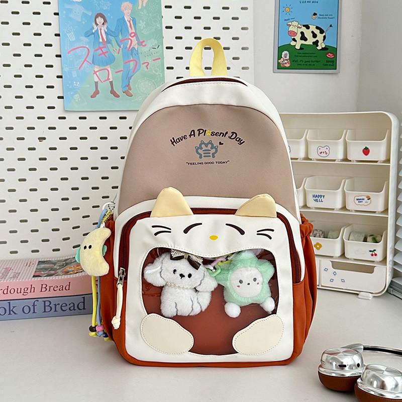 Cat Pattern Itabag Nylon Student Backpack With Clear Design And Padded Straps For Middle School Students
