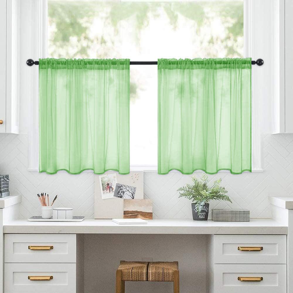 

2pcs Solid Color High Transparency Terylene Gauze Short Curtains, Small Curtains for Kitchen, Bathroom, Living Room, Home Decor W76CM X H60CM 2PCS зелений