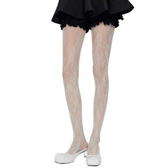 Sexy Retro Květinové Síťované Punčochy s Vinnou Rézou - Průhledné Krajkové Punčochové Kalhoty