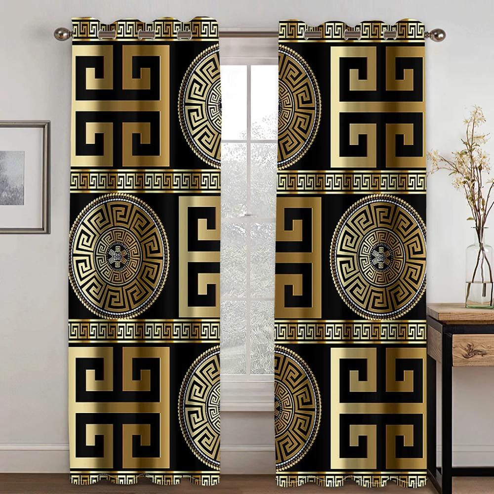 Abstract Premium Golden Black Curtains Blinds Ideal for Living Area Kids Bedchamber Bathroom Kicthen Office Door Home Decoration