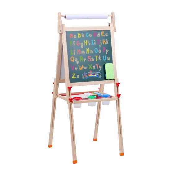 Kids Easel, Toddlers Art Easel, Wooden Kid Easel with Paper Roll, Height Adjustable Magnetic Double Sided Easel, Kids Dry Erase Board