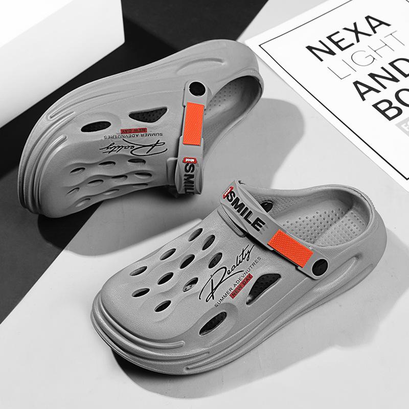 

Мужские летние новые уличные нескользящие повседневные мужские туфли с дырками, пляжные туфли, тренд 44-45 серый