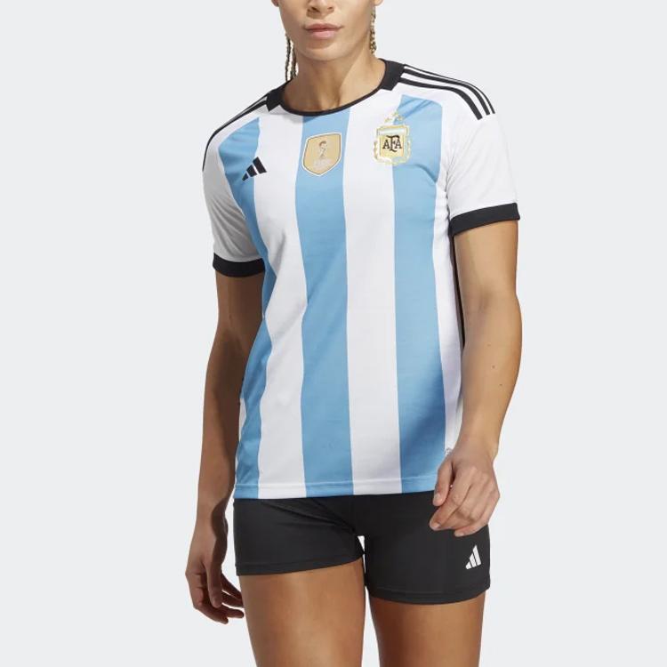 Adidas Argentina National Team Jersey Straight Stripe Round Neck Short Sleeve T-Shirt Women Tops White IB3596