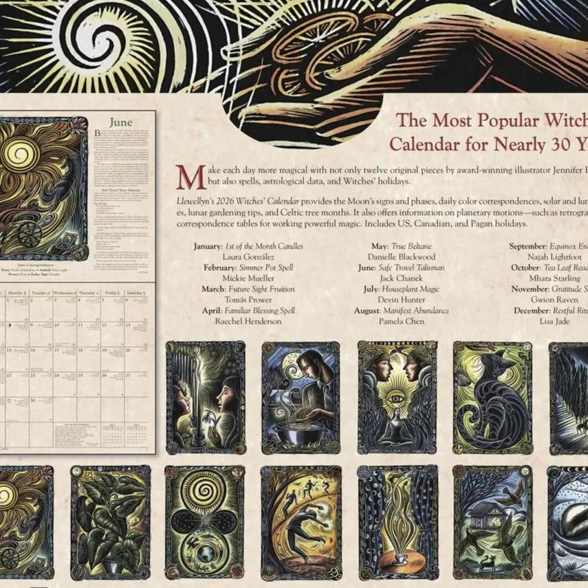 2026 Hanging Witch Calendar With 12 Illustrations New Year Wall Calendar Paper Calendar Home Decor Calendar