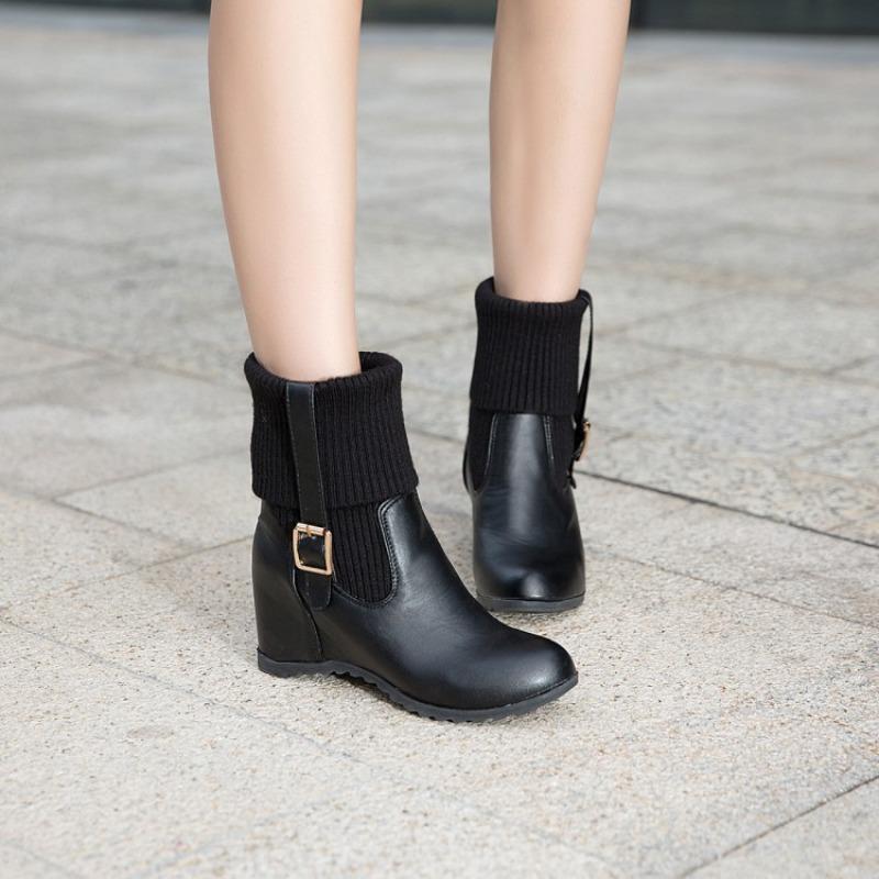 

2026 Autumn and Winter New European and American Style Women s Boots with Added Midsole Elastic Large Size Inside 43 чорний