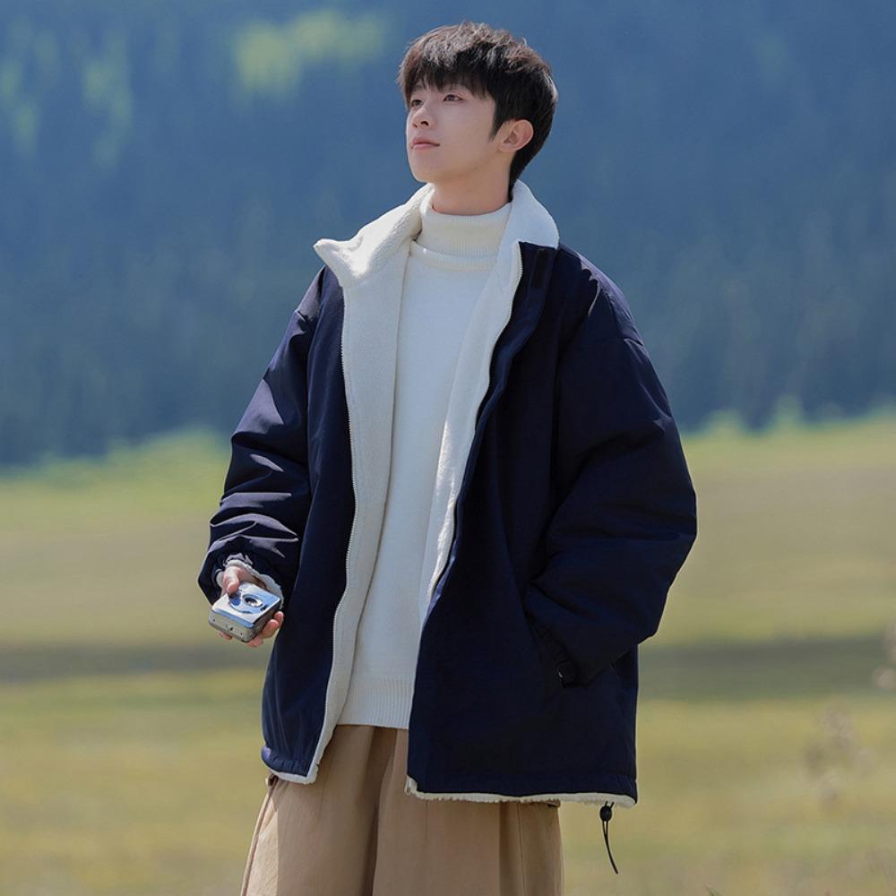 Winter new fashion versatile velvet windproof waterproof cotton-padded clothes men's casual jacket