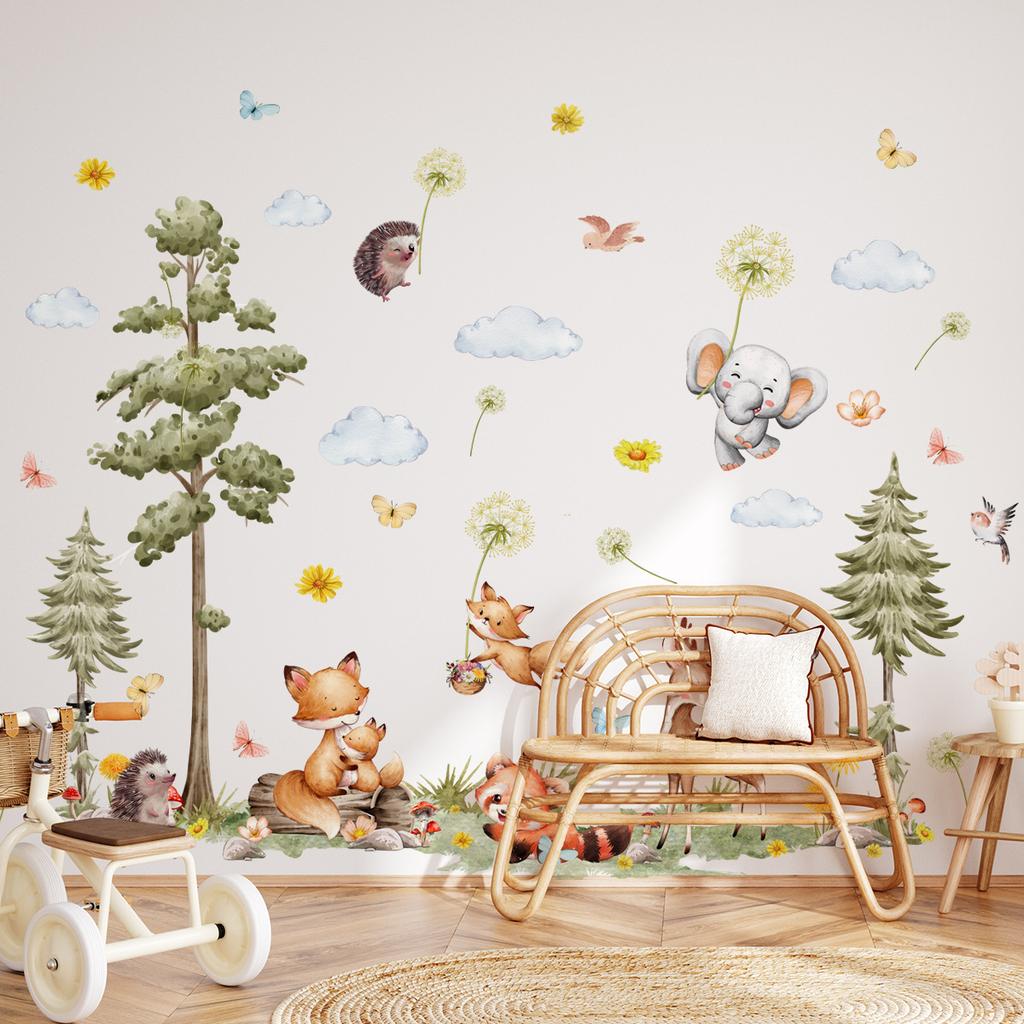 Living Room Wall Decals Bird Plant Leaf Butterfly Wall Stickers for Children Kids Room Bedroom Home Decoration Mural Wallpaper