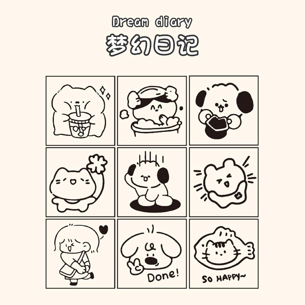 9pcs/set Retro Cartoon Wooden Rubber Stamps Small Cute Small Town Market Rubber Seal Scrapbooking Planner Decoration