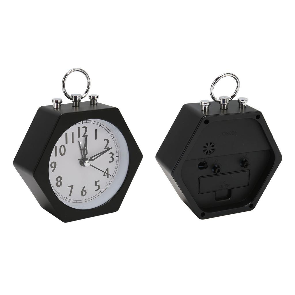 Polygon Alarm Clock Metal Shell Stable Quiet Compact Alarm Clock for Student Black