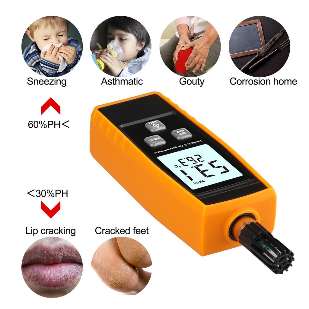 Handheld Digital Hygrometer Thermometer LCD Display Backlight Moisture Tester Gauge for and Agricultural Use Hygrometer, 0~100% RH/-30~60°C