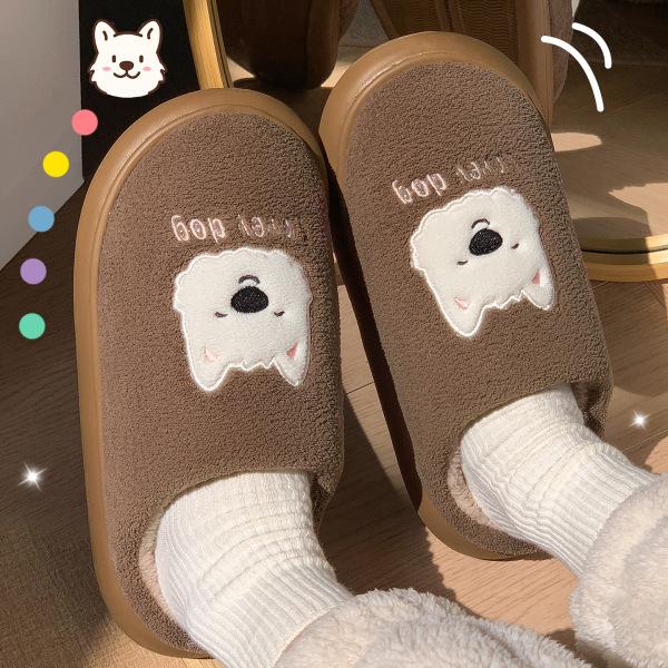 Cotton slippers winter 2025 new indoor home cute thick bottom plush warm couple plush slippers