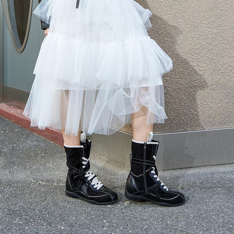 Cowhide~ Wang Xiaodu Same Inner Height Increase 5cm Boots Maillard Short Boots Women's Sports Retro Martin Boots Boxing Boots