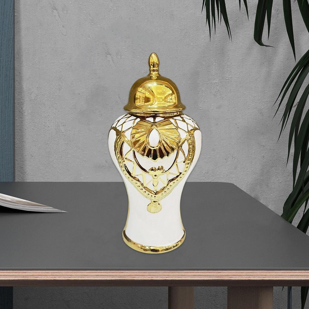 Ceramic Ginger Jar Vase Porcelain Canister Container Ornament with Lid for Centerpiece Display