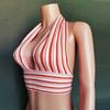 Women's Summer Striped Deep V Backless Strappy Top