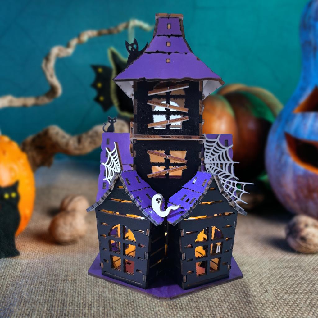 Halloween Haunted House DIY Kit Wooden Castle for Bedroom Entrance Fireplace Wooden Castle House 3D House Puzzle Toy