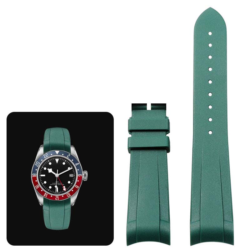 Klasický vysoce kvalitní gumový řemínek se zakřivenými konci pro hodinky Tudor Black Bay GMT s překlápěcí sponou Černý Modrý Červený 22mm Náramek