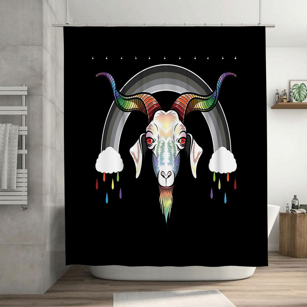Rainbow Goat Shower Curtain Farmhouse Decor Nature Animal Pattern Bathroom Set Waterproof Backdrop Scenic Home Decor Artistic Wa