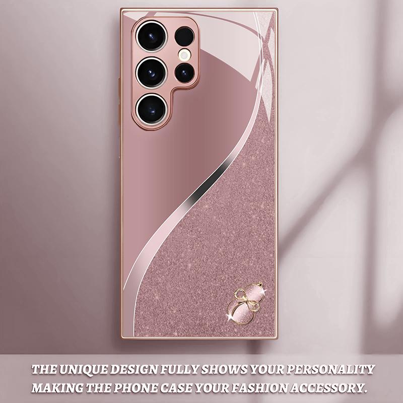 Fashion pink metallic paint glass phone case suitable for Samsung Galaxy S26 S25 S24 S23 S22 S21 S20 FE/Ultra/Plus anti drop