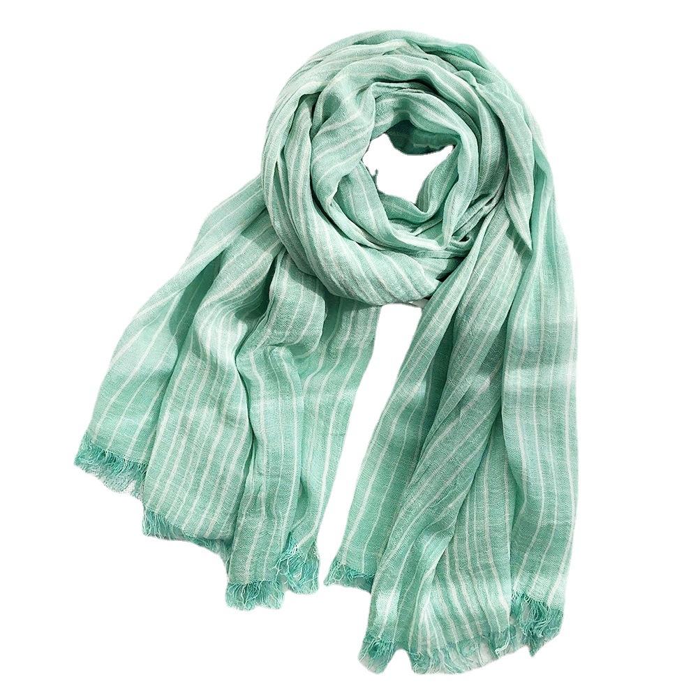 Autumn and Winter Striped Cotton and Linen Scarves for Women Classic Cotton and Linen Casual Silk Scarves for Men New Pleated Literary Retro Shawls