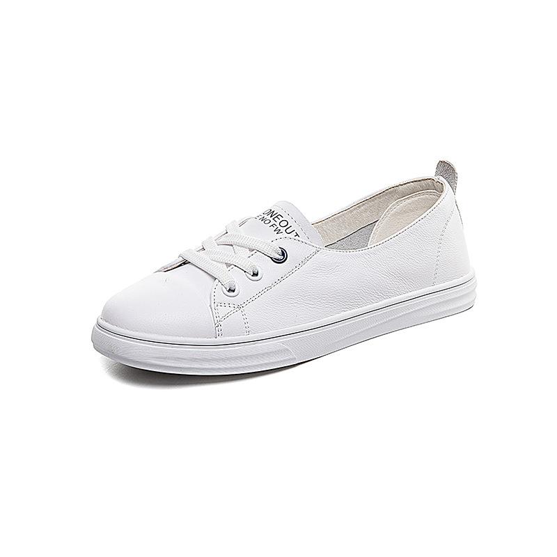 The First Layer of Cowhide Shallow Mouth Genuine Leather Small White Shoes Are Breathable  New Slip-on Flat Single Shoes Foreign Style Nurse Shoes