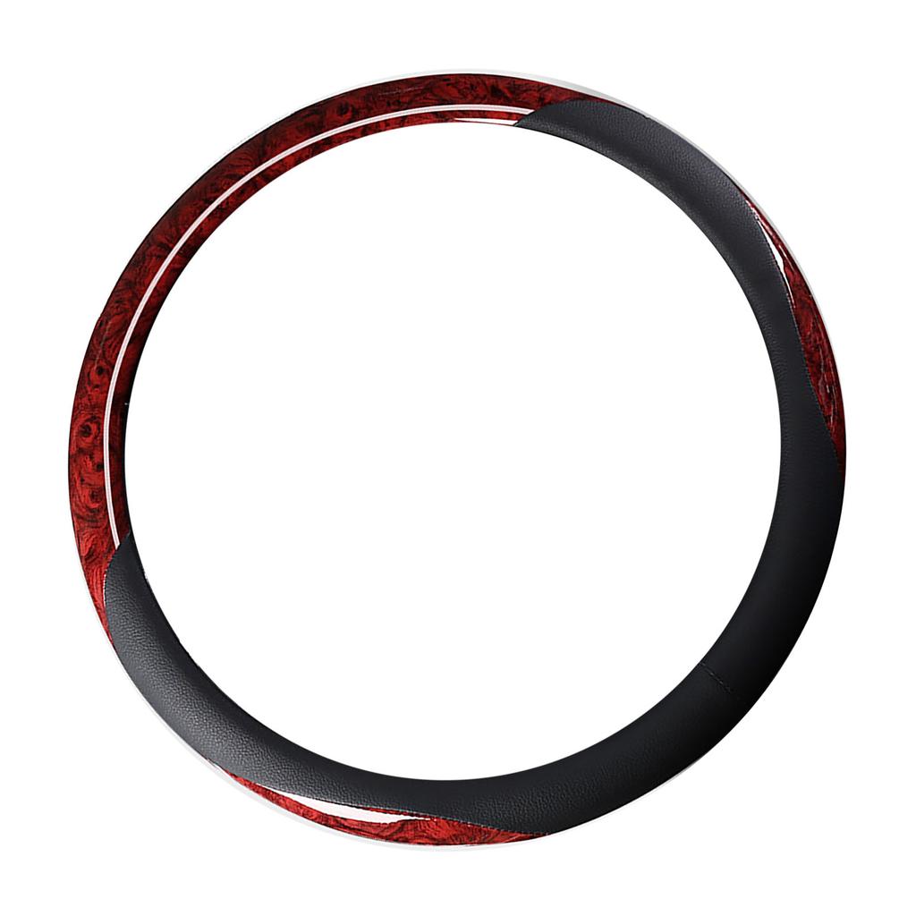 38cm Steering Wheel Cover Faux Leather Carbon Fiber Sweat Absorption Prevent Slip Steering Wheel Protector Red
