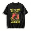 Vintage Nautical Treasure Hunters Print T-Shirt Coconut Tree Anchor Vacation Top Pure Cotton T-shirt
